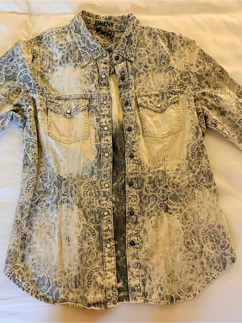 i jeans by Buffalo Beige Lace-Print Denim Button-Up Shirt